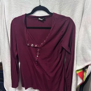 Burgundy, Long sleeve top, with snaps
